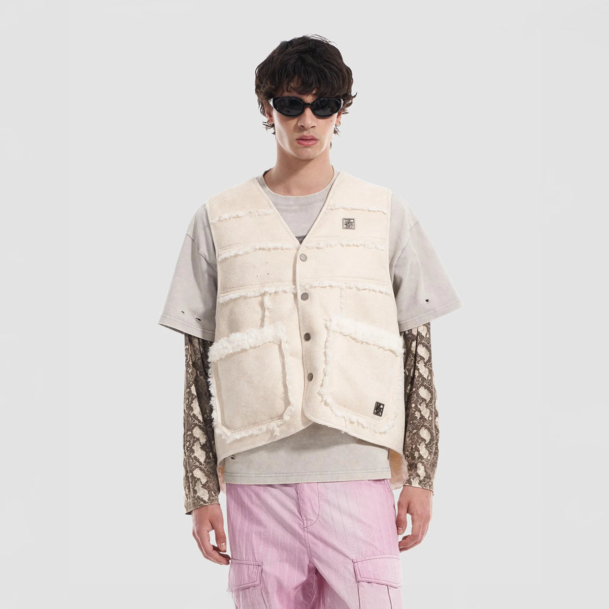 VANN VALRENCE Paneled Fleece-Trim Padded Vest