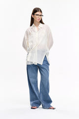 LEONSENSE Firework Embroidered Sequin Sheer Tencel Shirt
