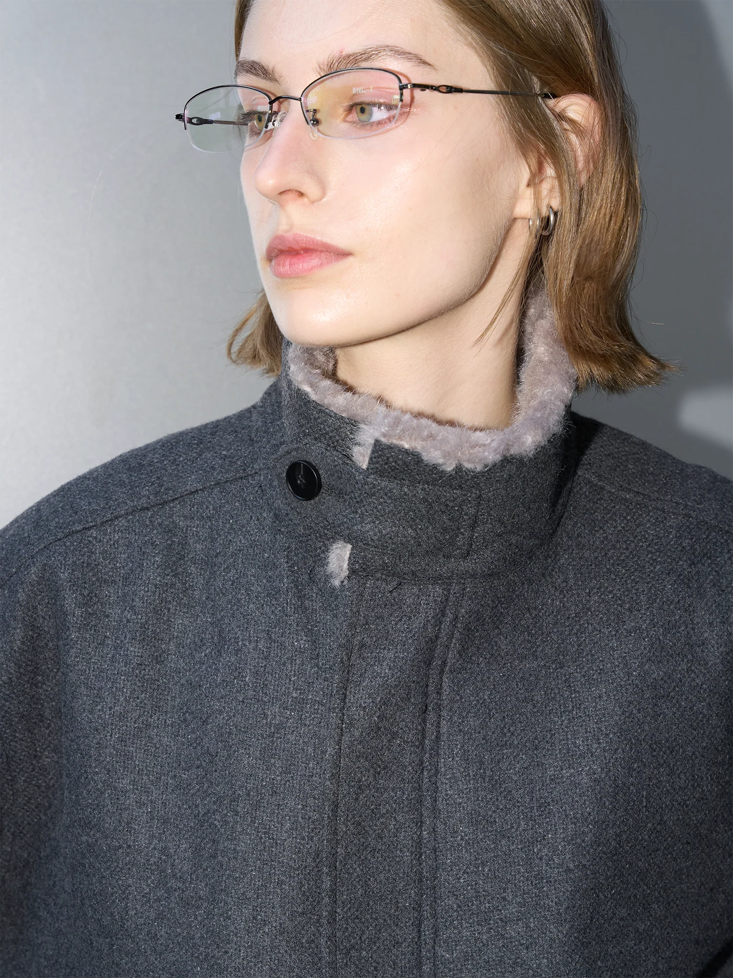 LABELROOM Modern Faux-Fur Collar Wool Jacket Gray