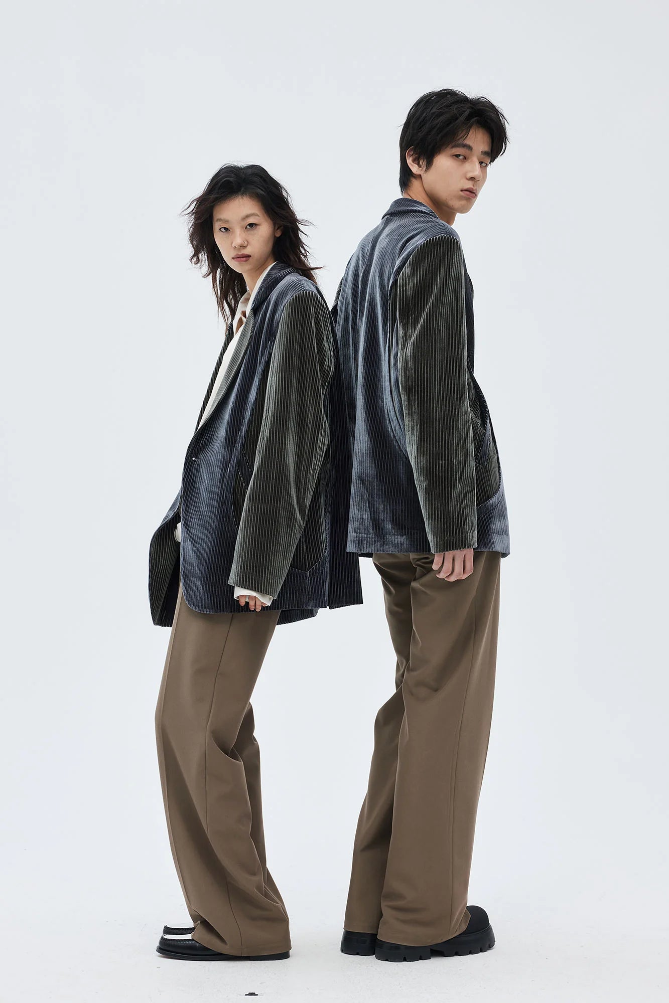 TUIMU Corduroy Contrast Panel Blazer