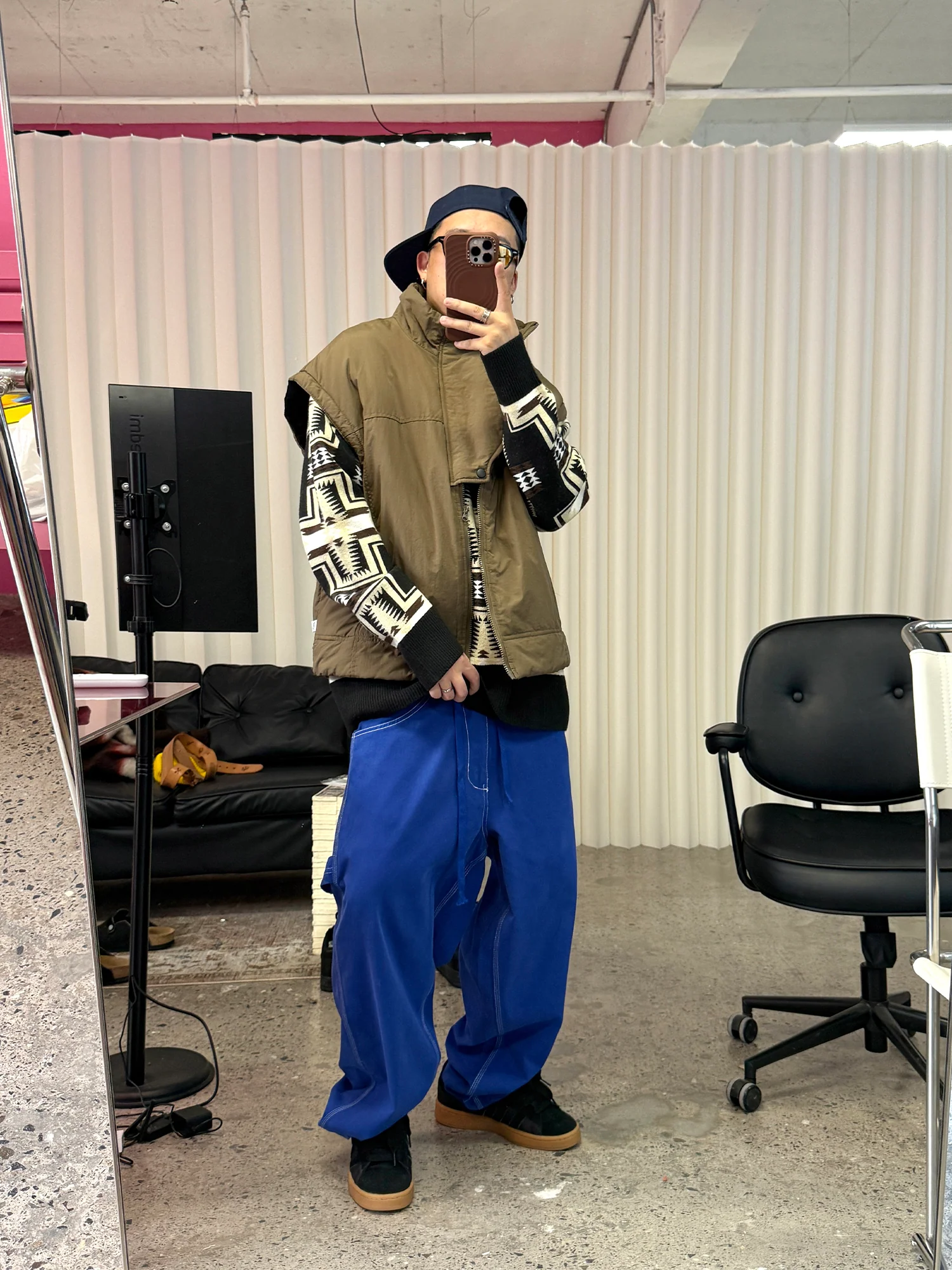 ME DA IGUAL Washed Contrast-Stitch Wide-Leg Pants
