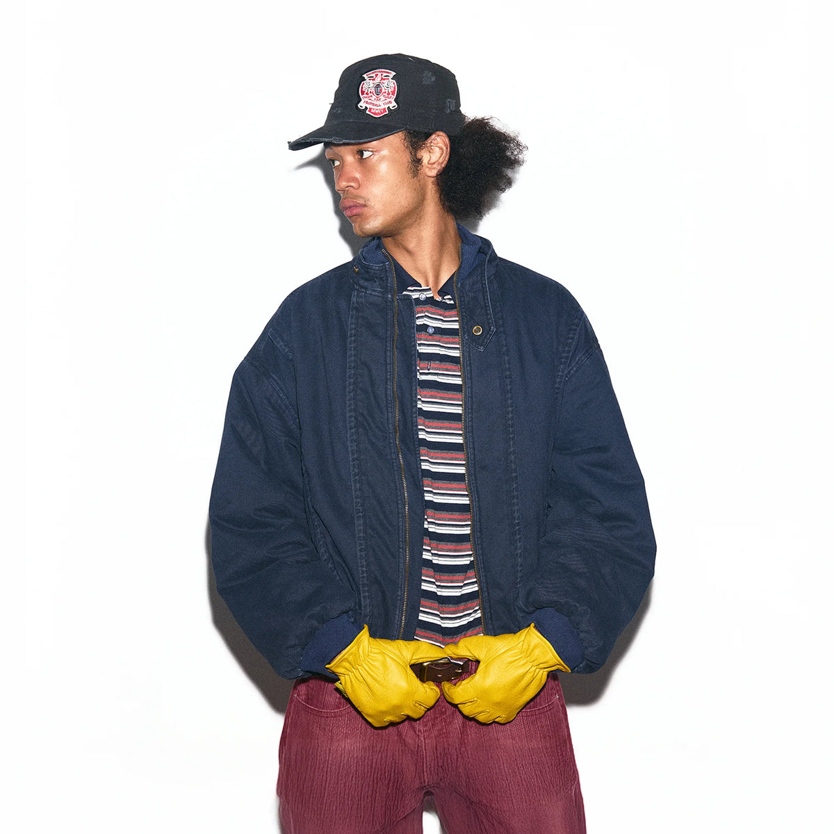 TRECLUB Check-Lined Mock-Neck Puffer Jacket