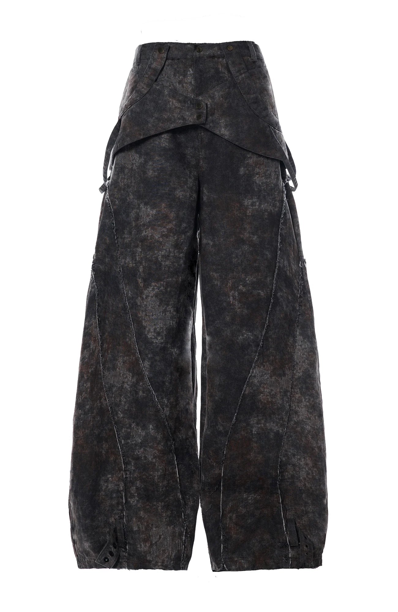 MOGONGSHE Distressed Detachable Drape Curved Panel Jeans