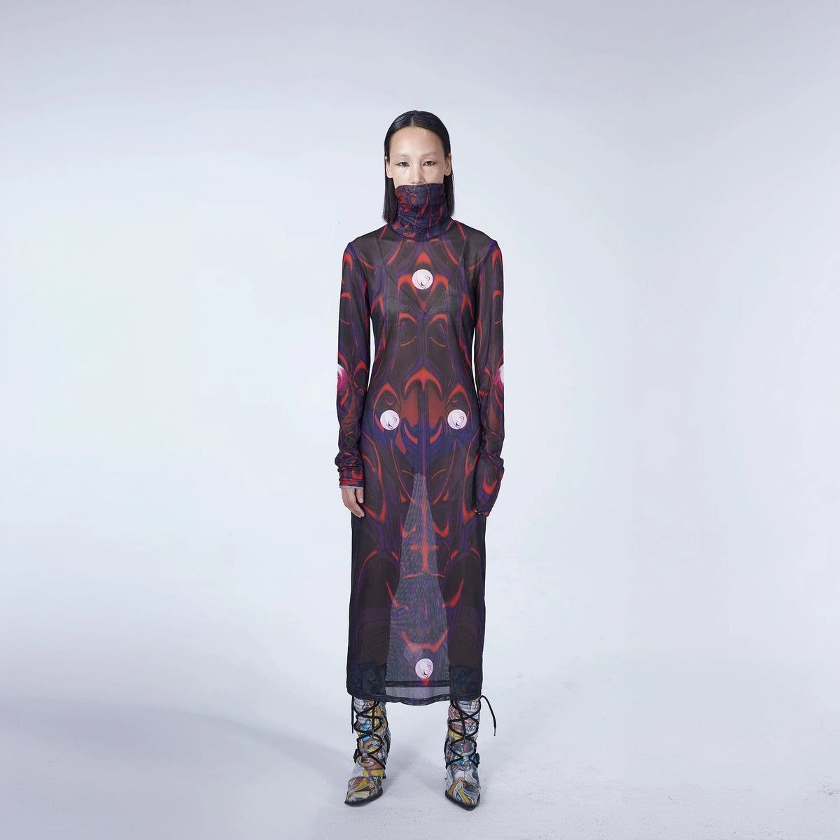 EMBRYO Abstract Mesh Logo Full-print One Piece Dress
