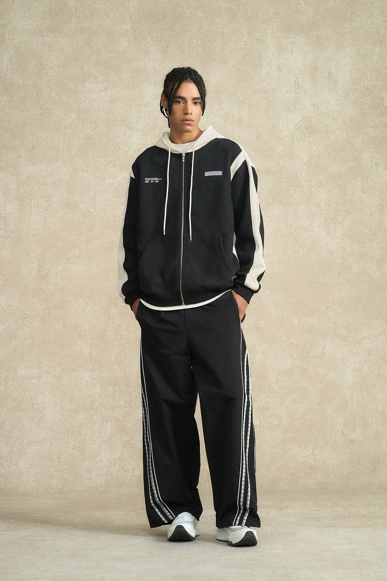 BONELESS Jacquard Contrast Paneled Hooded Jacket