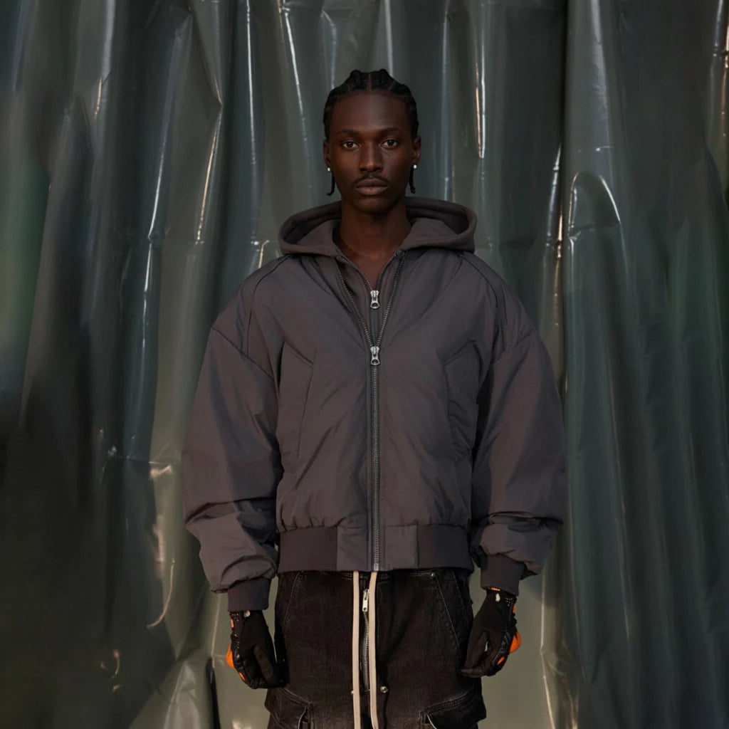 RECOVER ZONE Ruched Layered Hooded Down Jacket
