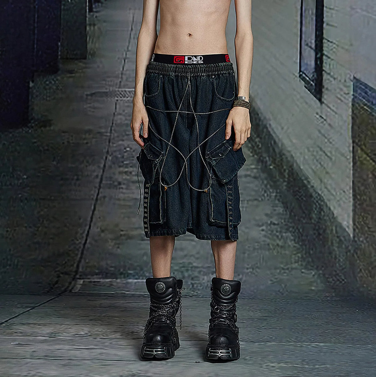 DND4DES Star Drawstring Deconstructed Denim Shorts