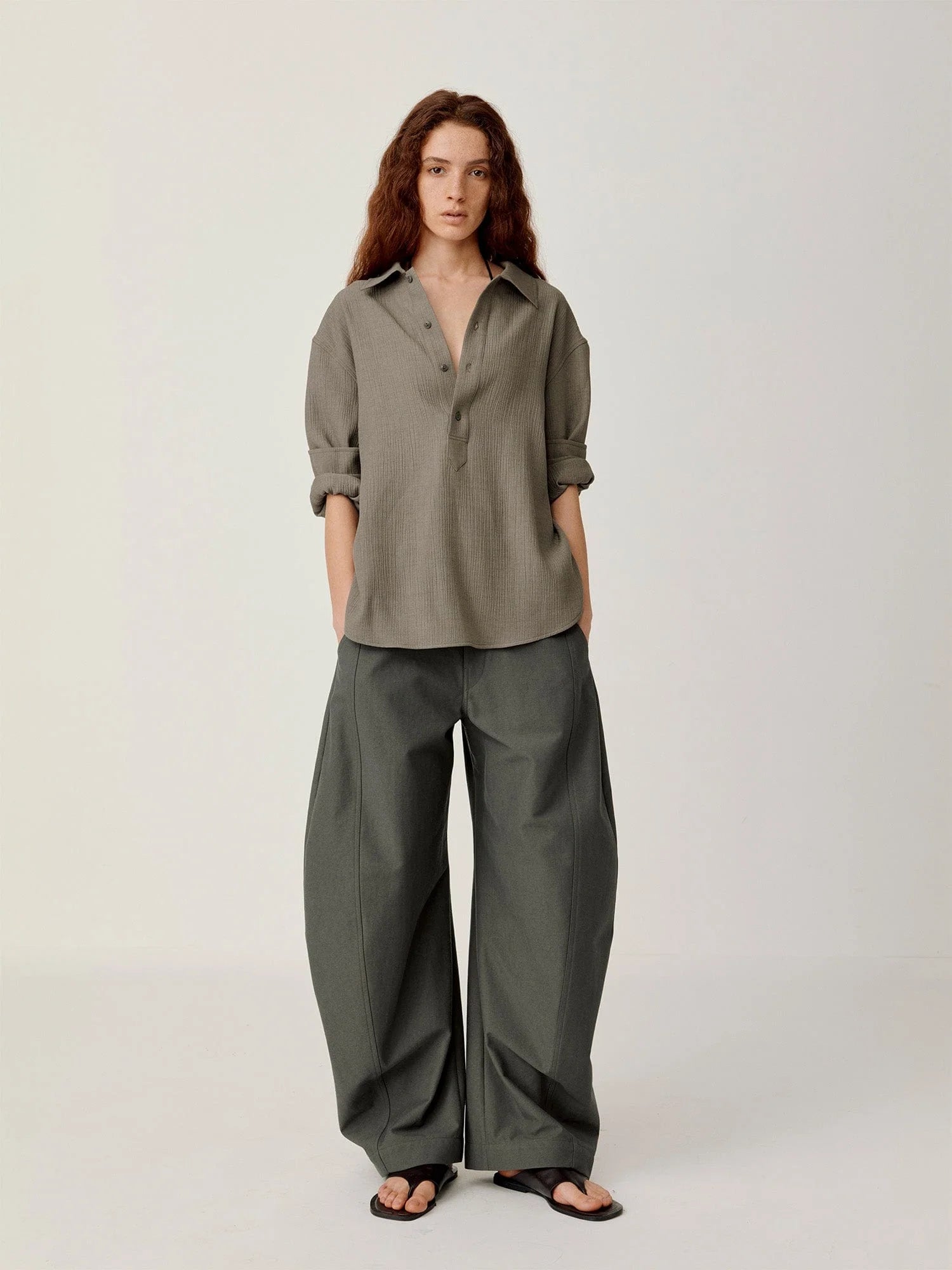 OPICLOTH Retro Curved-Cut Tailored Pants