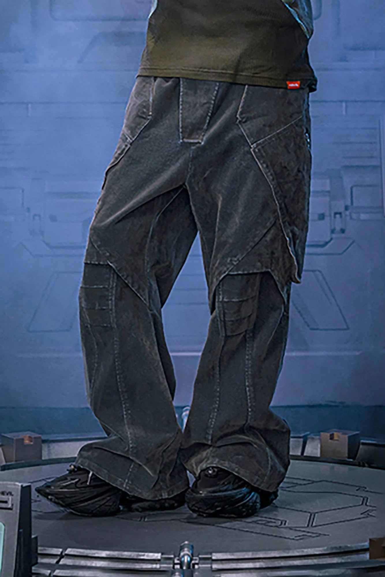 XIPHEVIL Layered Paneled Robotic Wide-Leg Pants