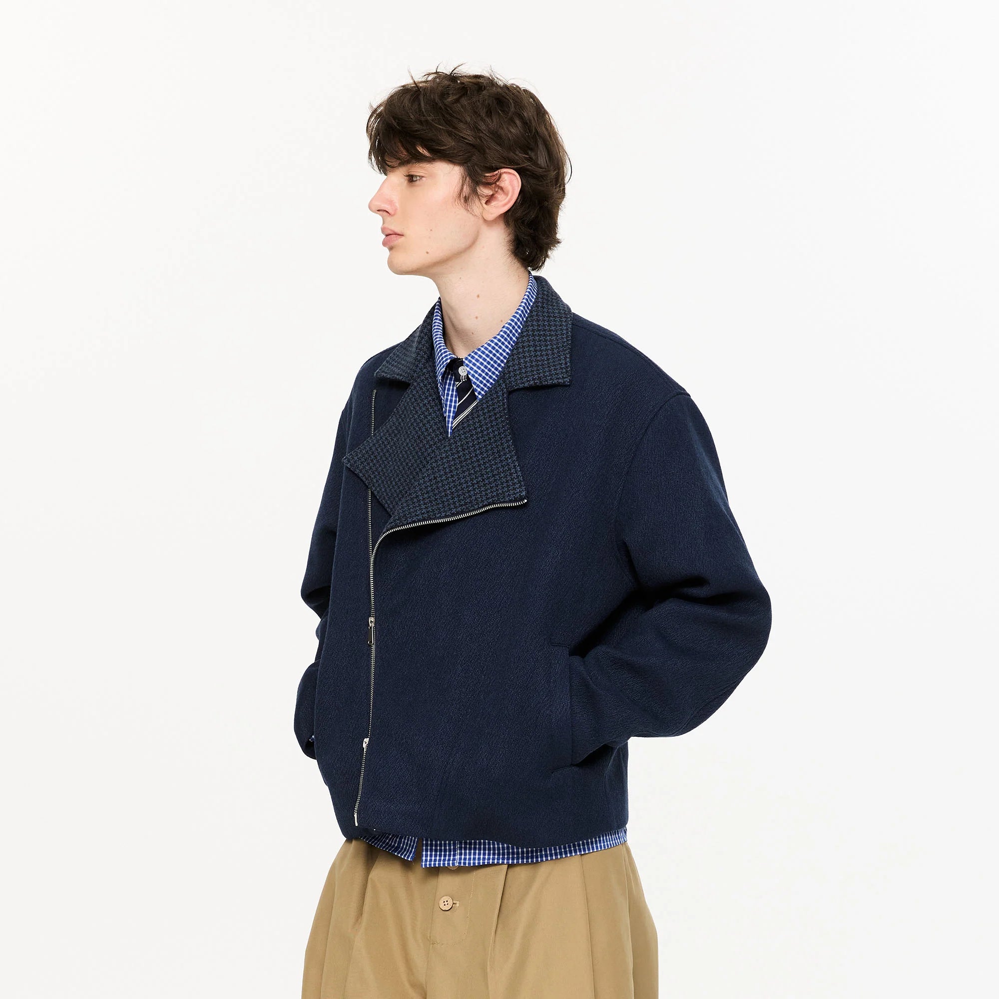 KREATE Houndstooth Wool-Blend Moto Jacket