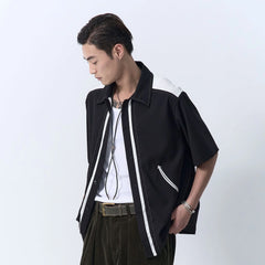 IN EXISTENCE Contrast-Panel Stitch Half Shirt