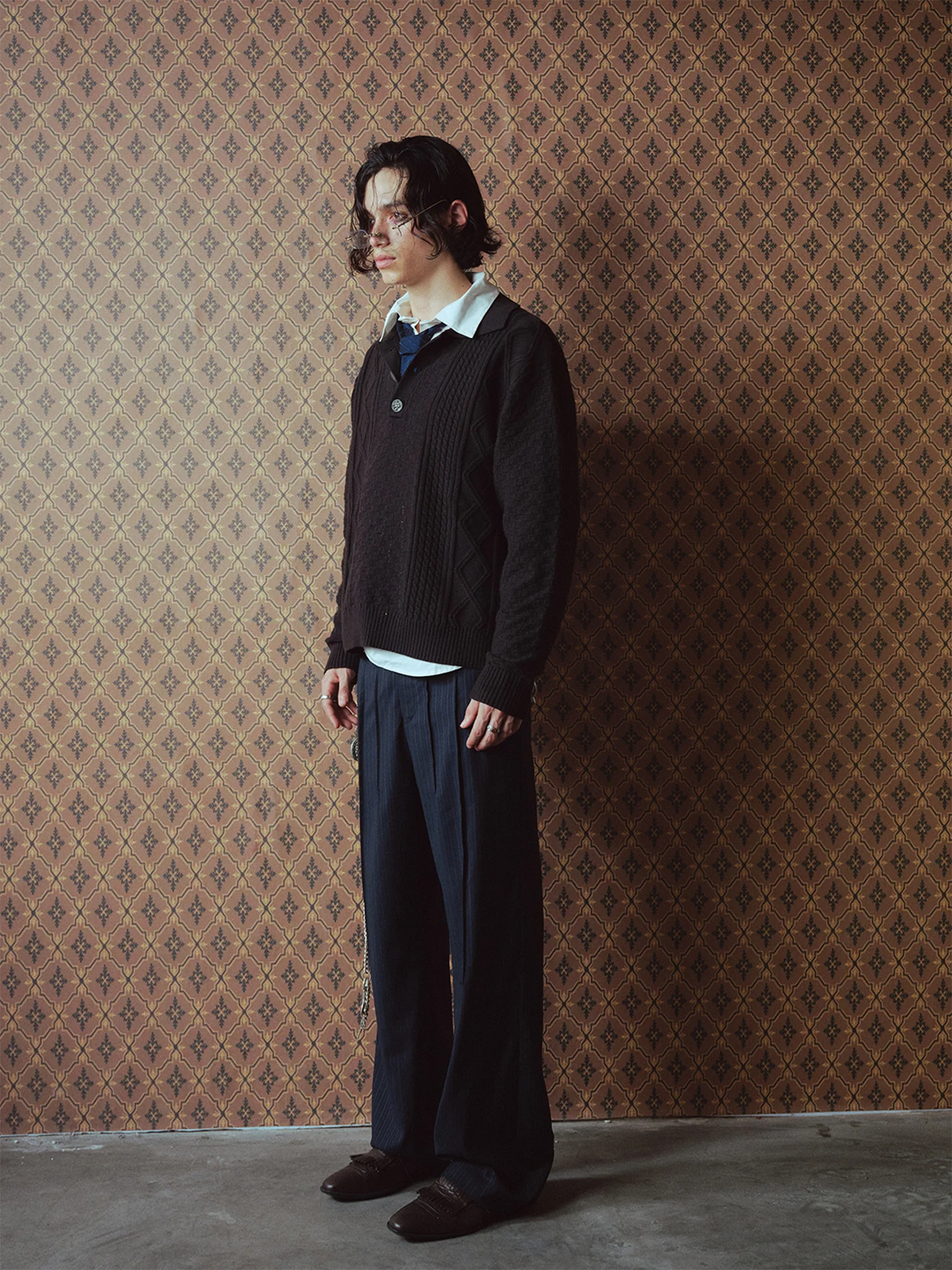RICHILL Classic Mental-Button Cable Polo Sweater