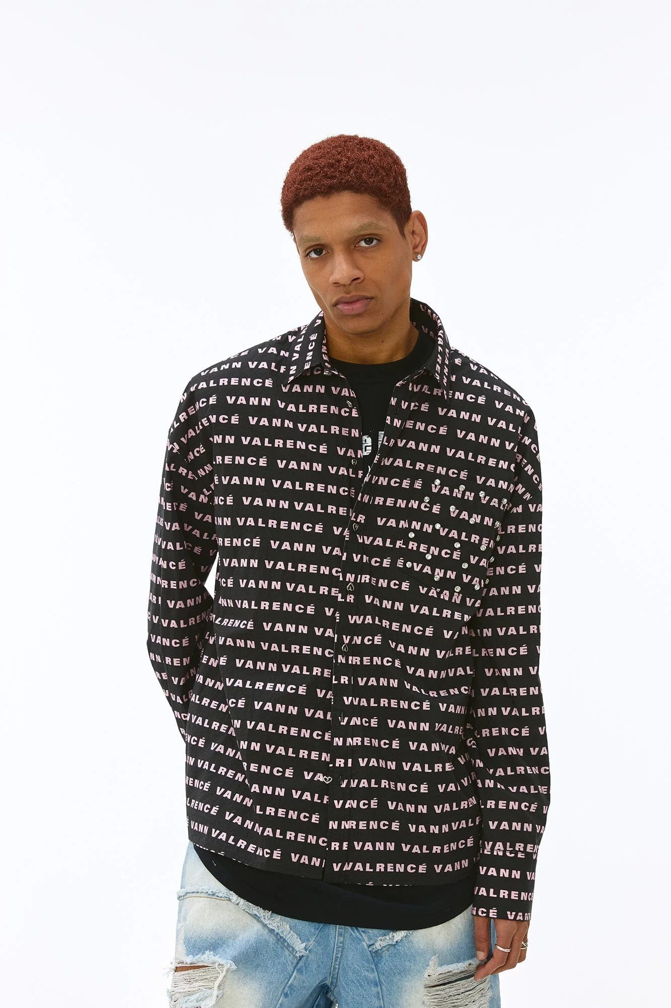 VANN VALRENCE Monogram Crystal-Studded Oversized Shirt