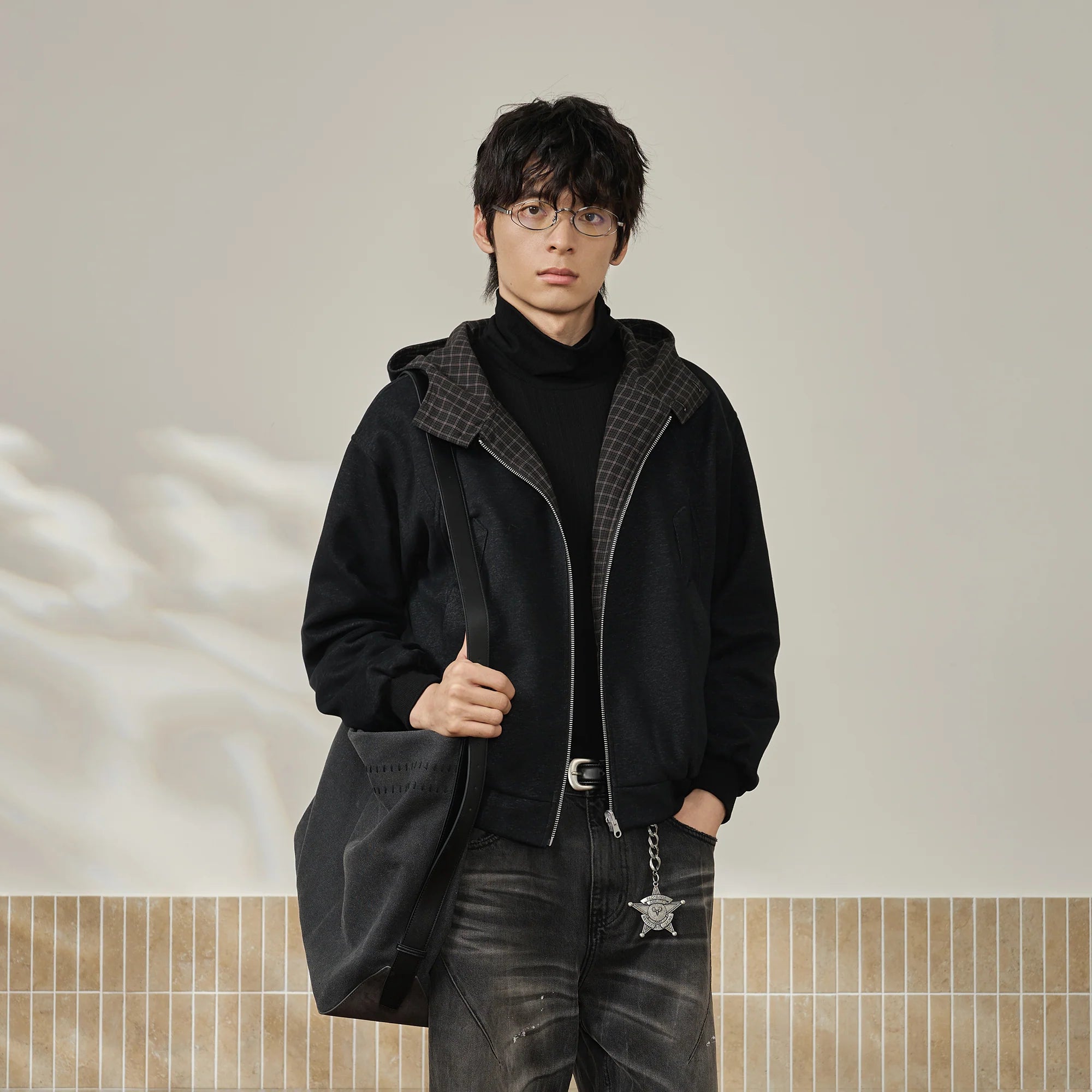 MOITIEDEPETALE Reversible Plaid Liner Hooded Jacket