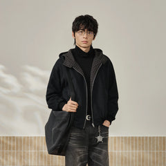 MOITIEDEPETALE Reversible Plaid Liner Hooded Jacket