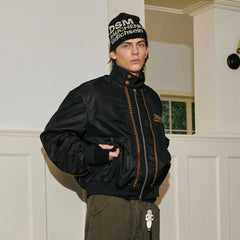 DONSMOKE Glossy Contrast Whipstitch Bomber Jacket