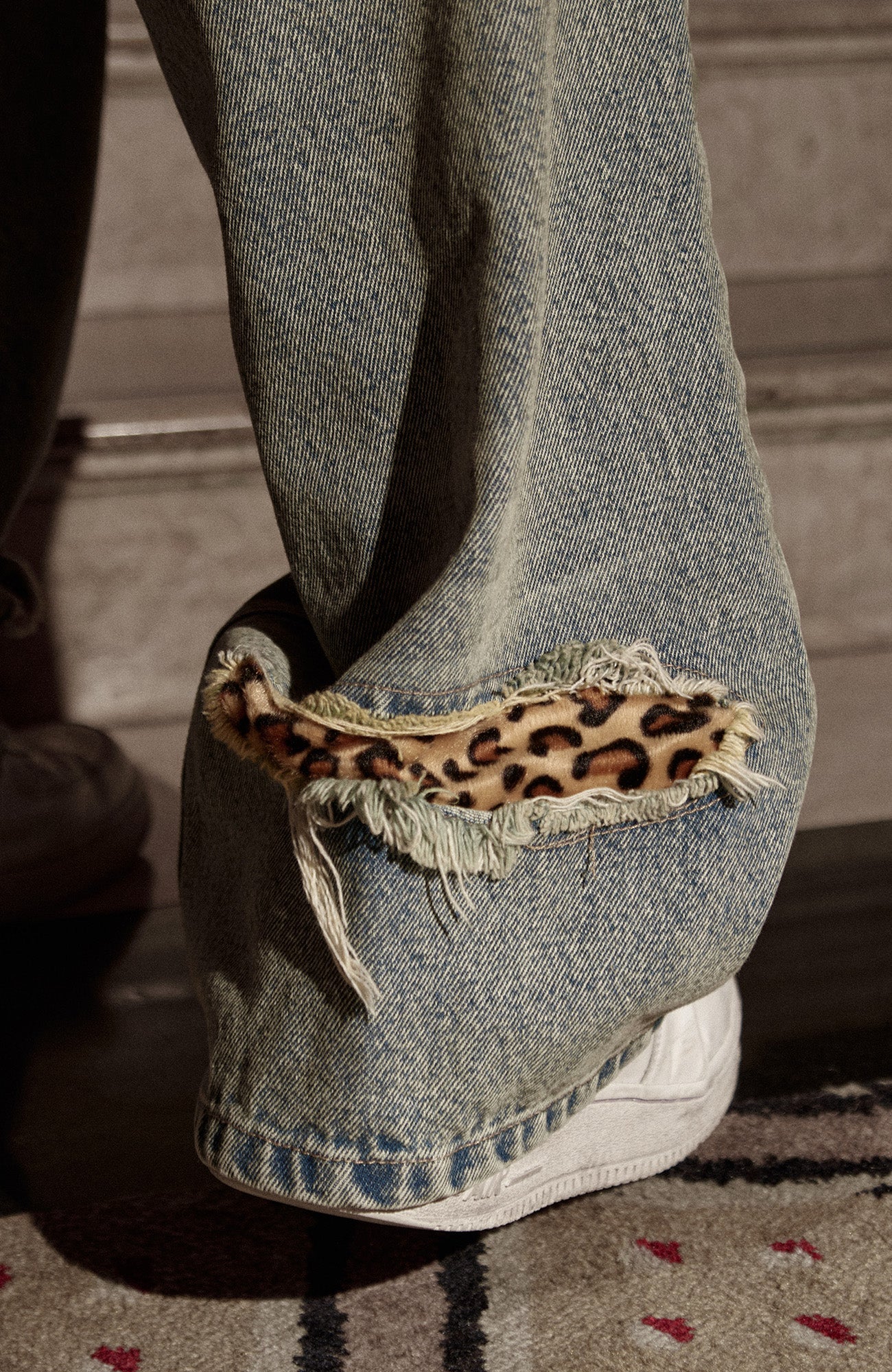 PHANTOMHUNTER Washed Leopard Patch Baggy Jeans