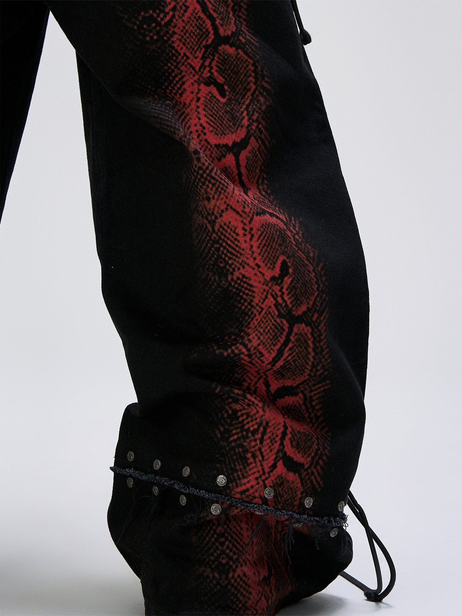 FLYERRER Washed Contrast Snakeskin Drawcord Wide-Leg Jeans