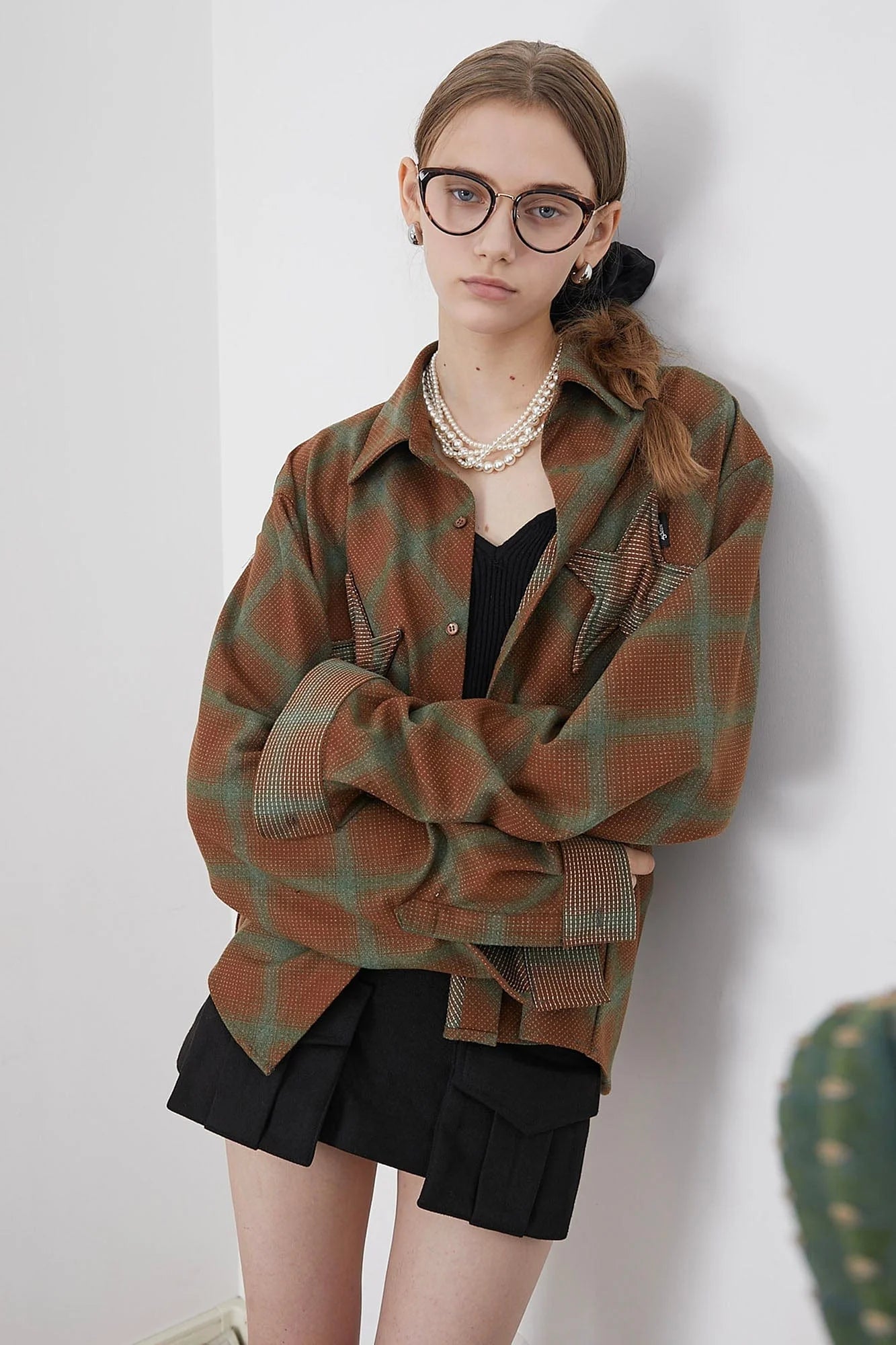 ASSEEN Symmetrical Star Patch Diamond Check Shirt
