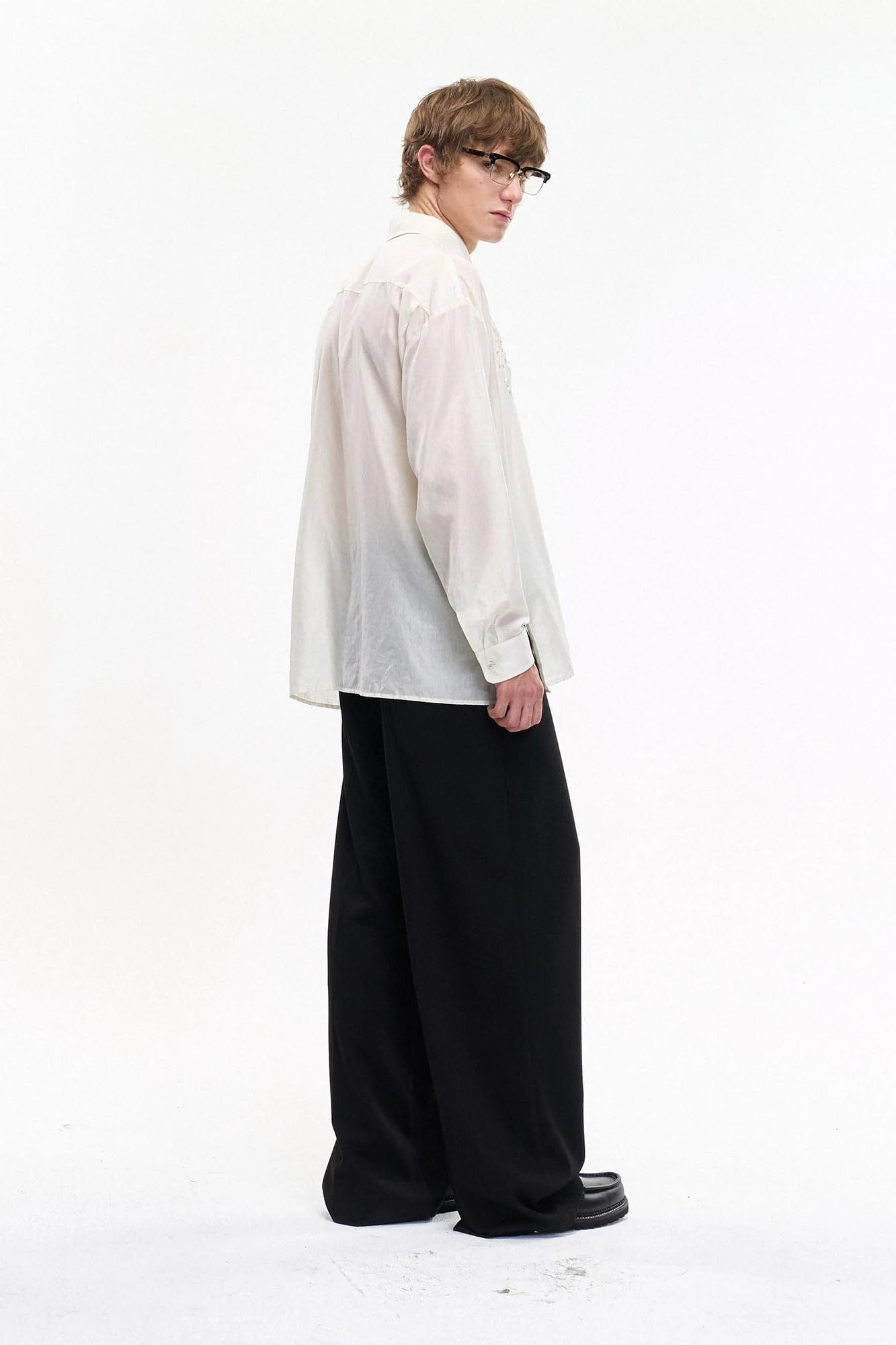 LEONSENSE Firework Embroidered Sequin Sheer Tencel Shirt