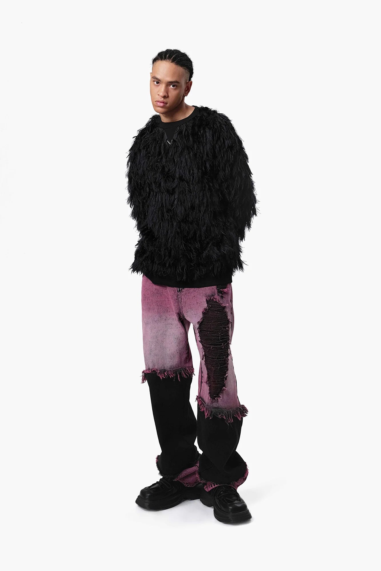 VANN VALRENCE Double-Layer Feathered Crewneck Sweatshirt