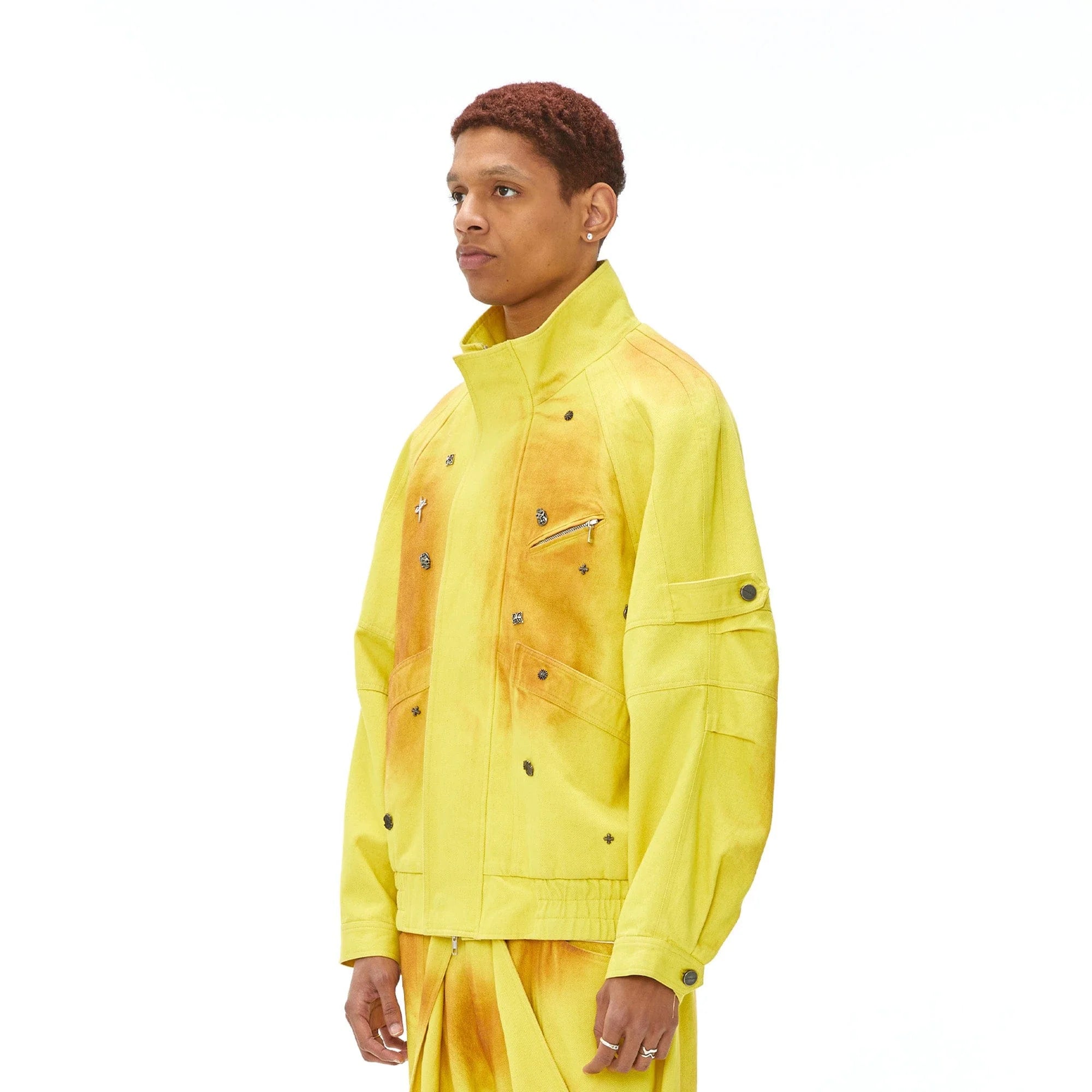 VANN VALRENCE Studded Gradient Stand Collar Oversized Jacket