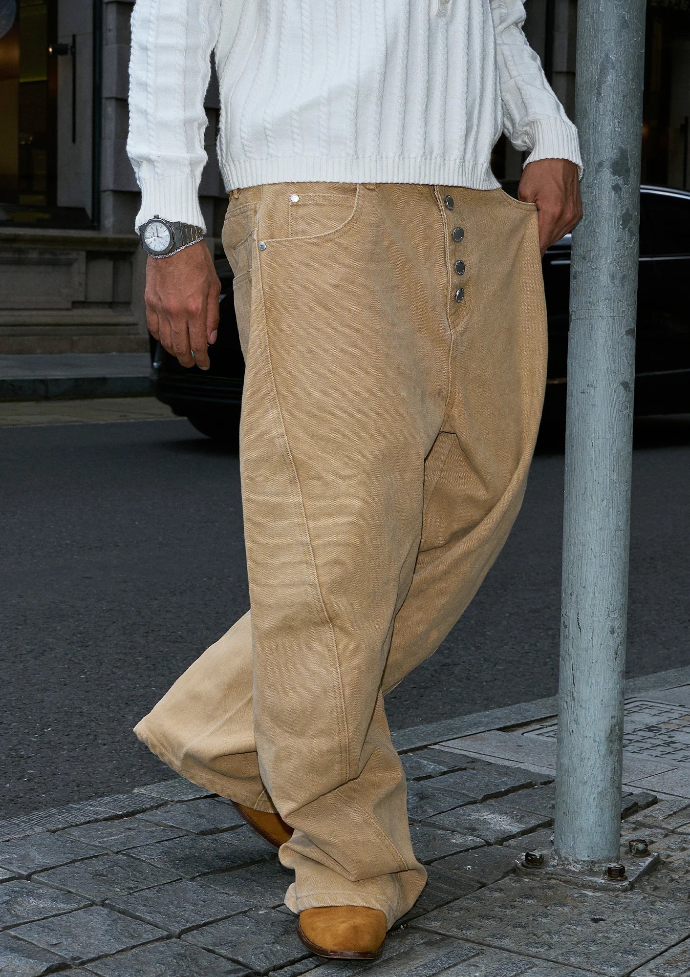 STEEPC Classical Button-Fly Curved-Seam Utility Pants