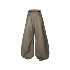 RELABEL Pinstriped Detachable-Scarf Oversized Pants Brown