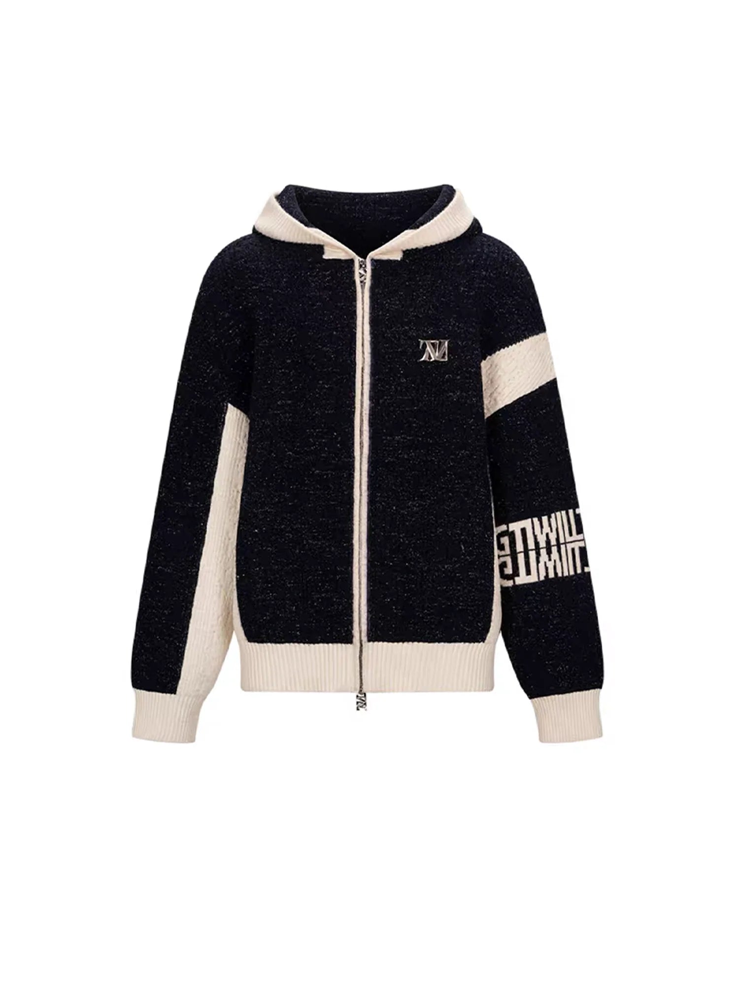 TIWILLTANG Contrast Trim Dual-Zip LOGO Chunky Knit Jacket