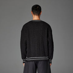 CATSSTAC Varsity V-Neck Cable-Knit Sweater