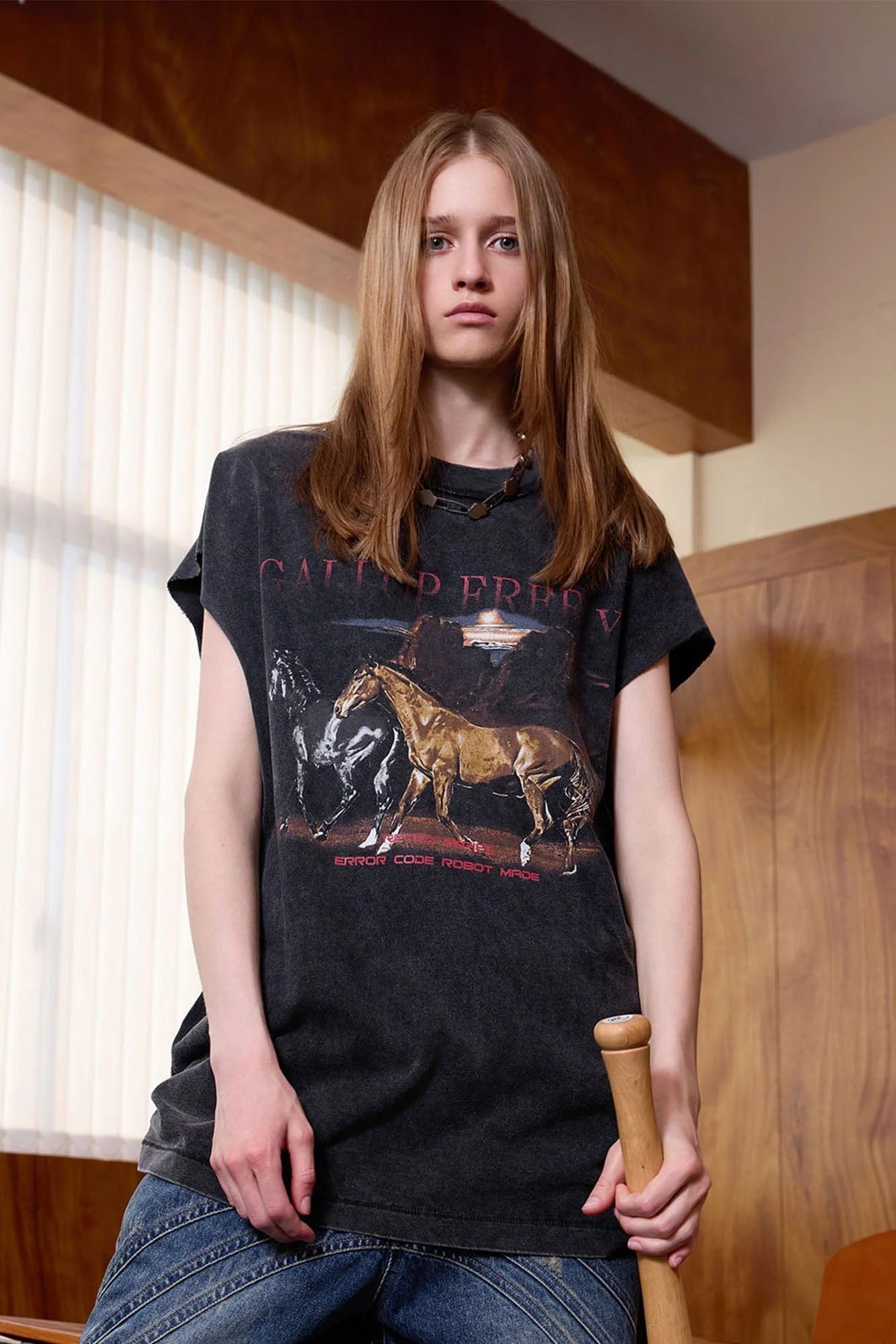 ERROR CODE ROBOT Distressed Animal-Print Sleeveless Tee