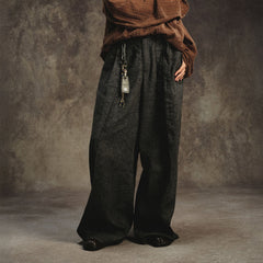 GONGHE REPUB Linen-Blend Pleated Belt Wide-Leg Trousers