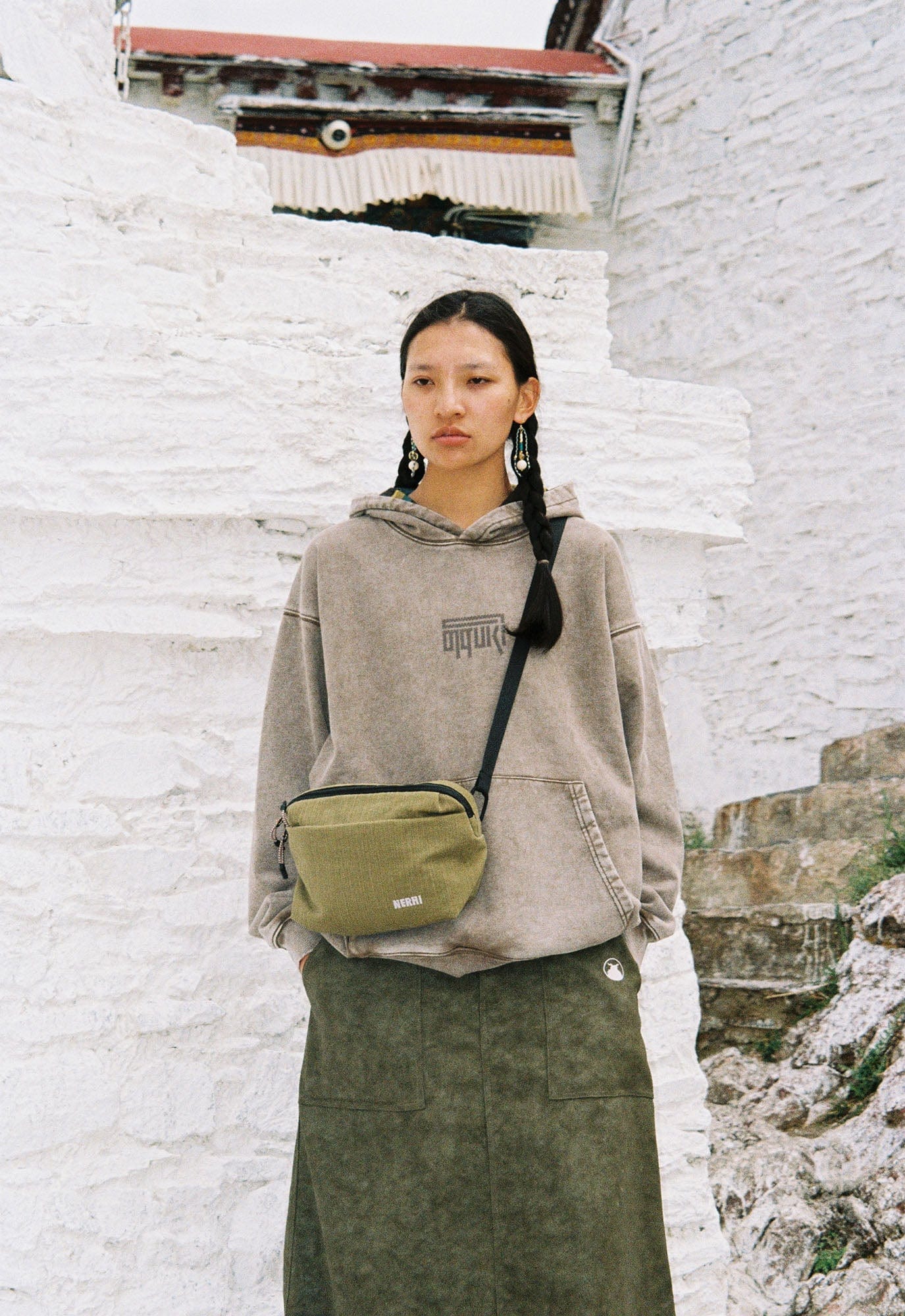 NERHI Washed Panel Ethnic Graphic Crossbody Pouch