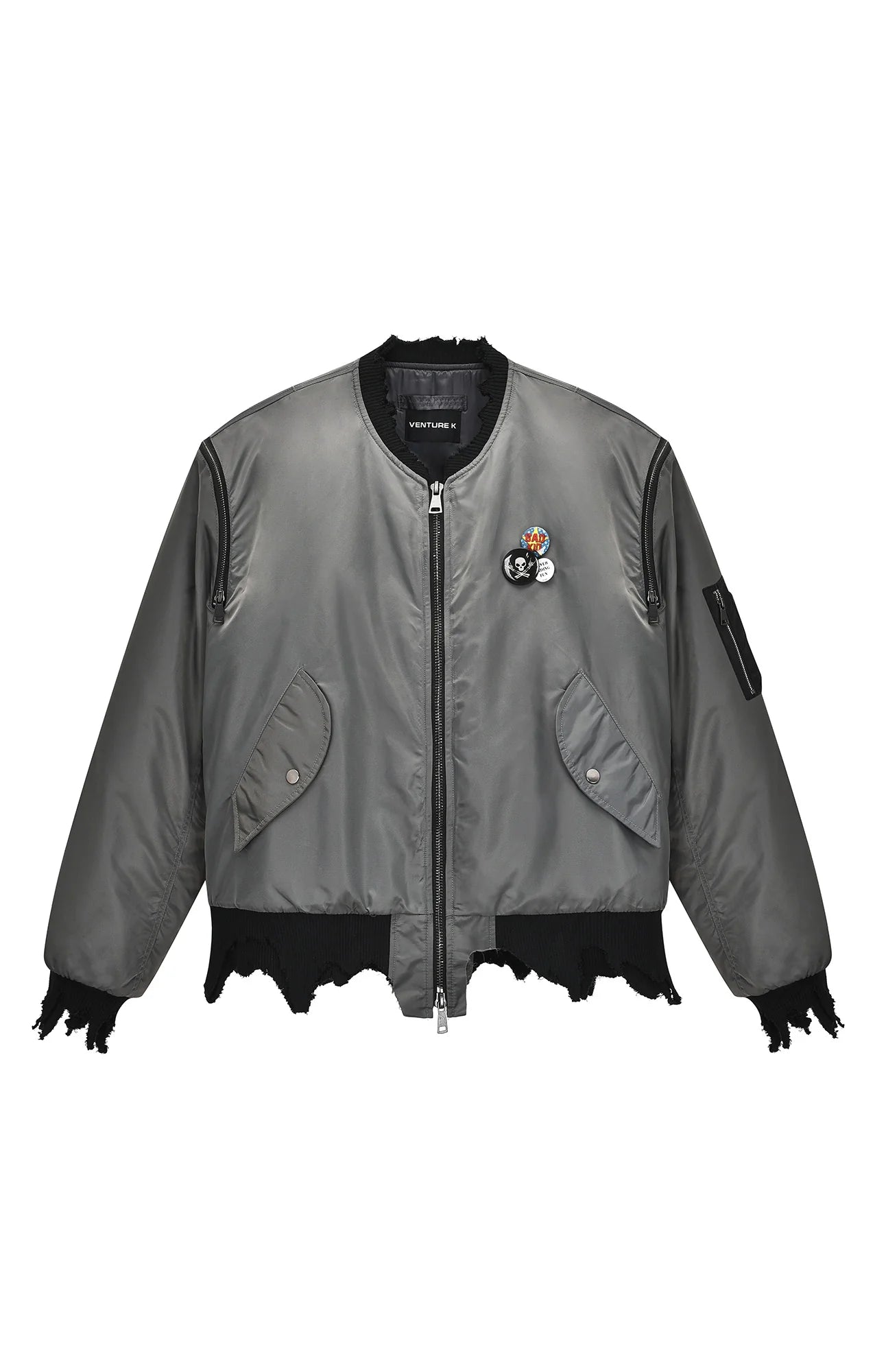 VENTUREK Retro Zipper-Spliced Raw Edge Bomber Jacket