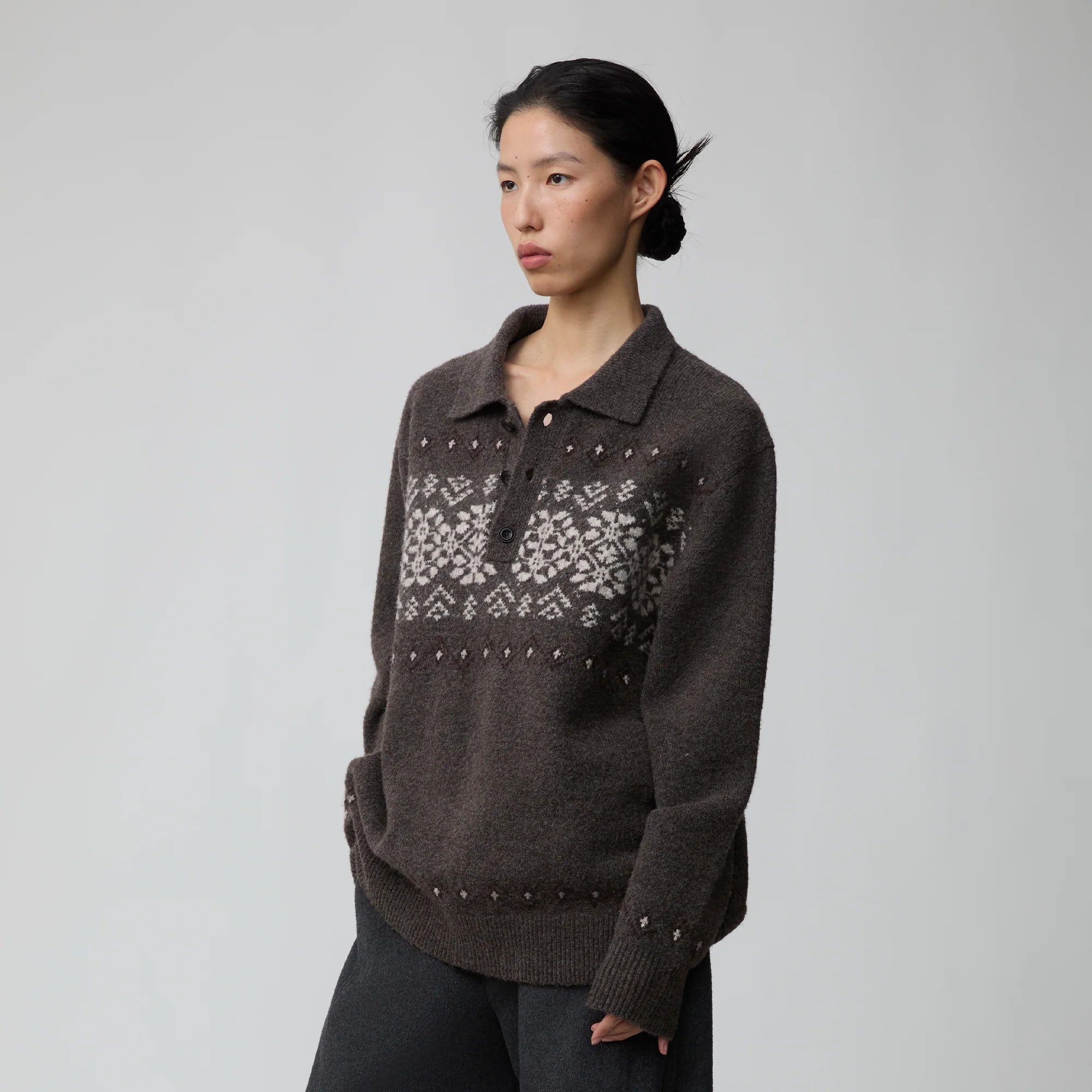 OPICLOTH Fair Isle Knit Polo Sweater
