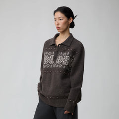 OPICLOTH Fair Isle Knit Polo Sweater