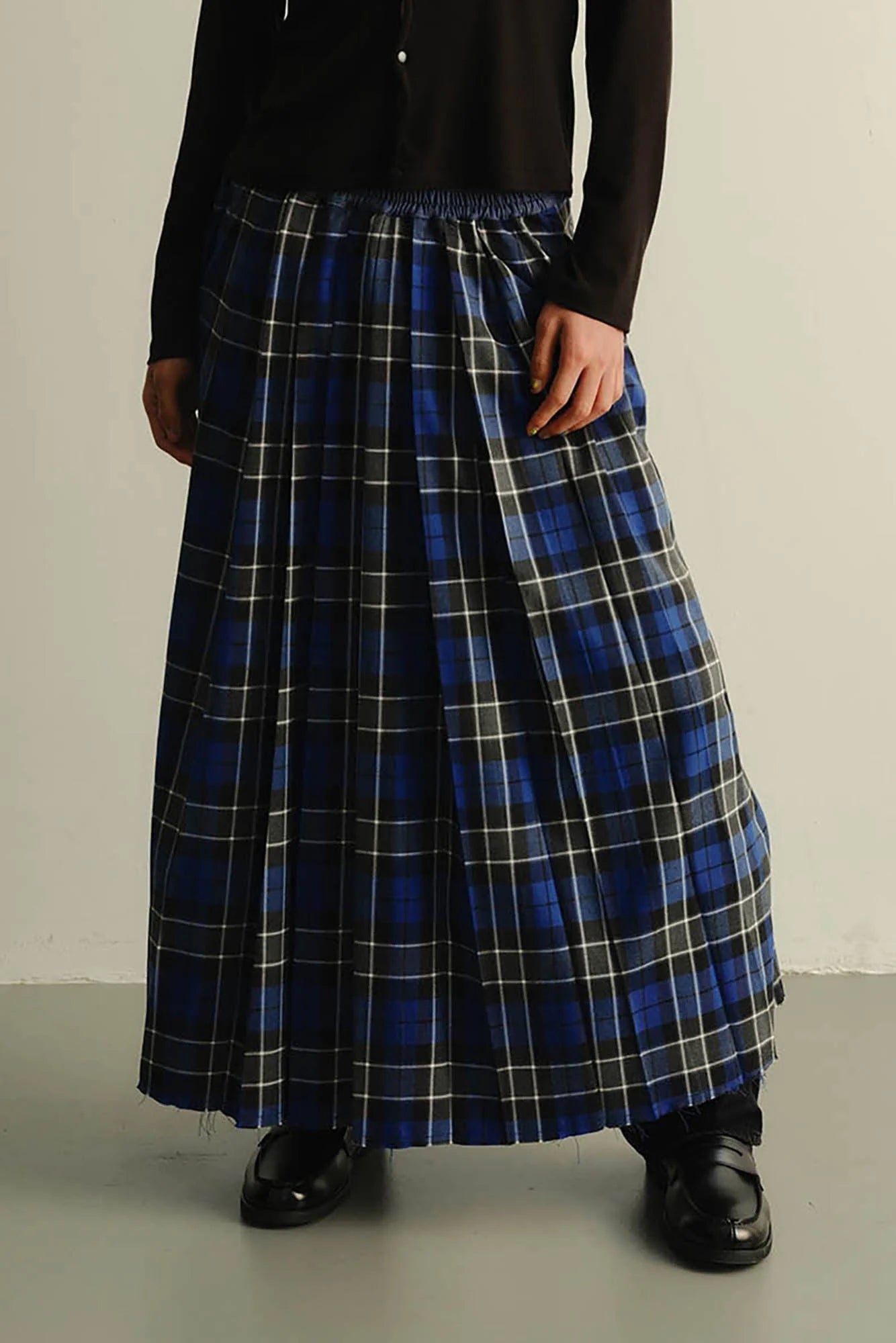 KADAKADA Paneled Reversible Plaid Raw-Edge Maxi Skirt