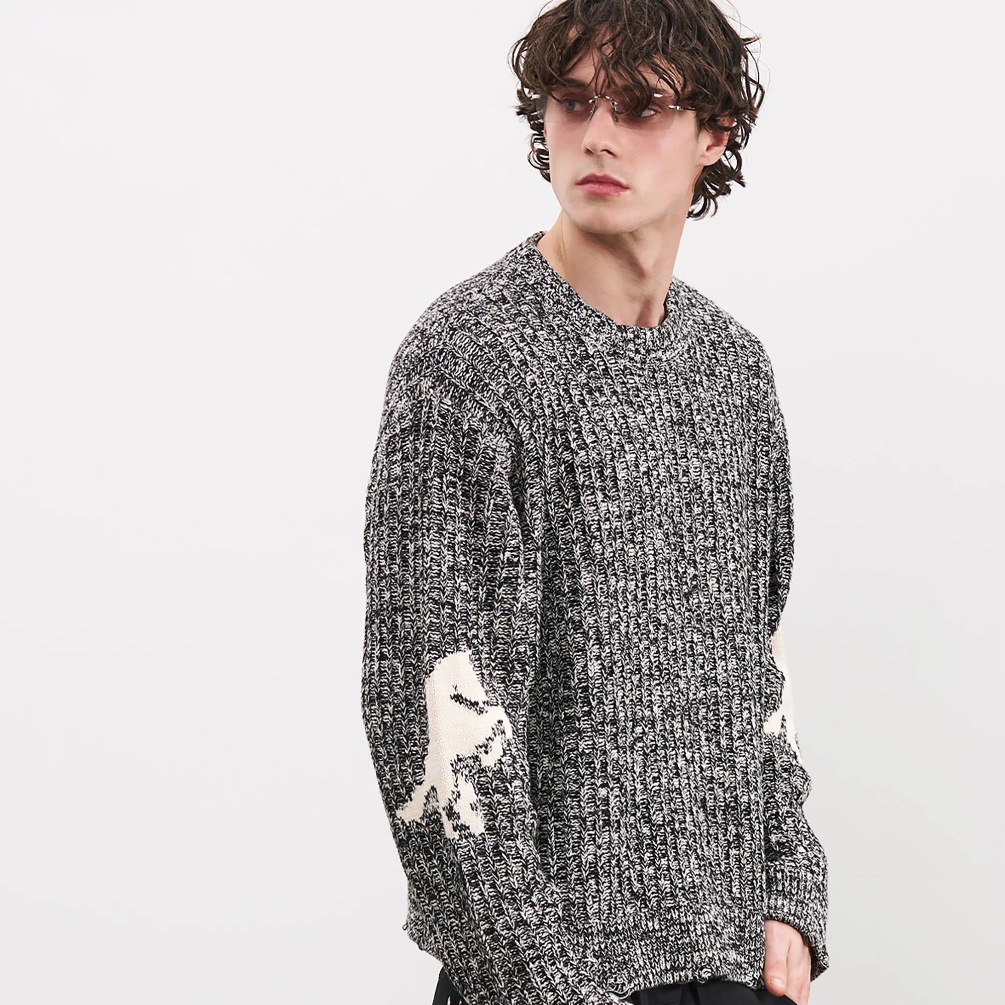 PMW Horse Elbow Patched Cable-Knit Sweater