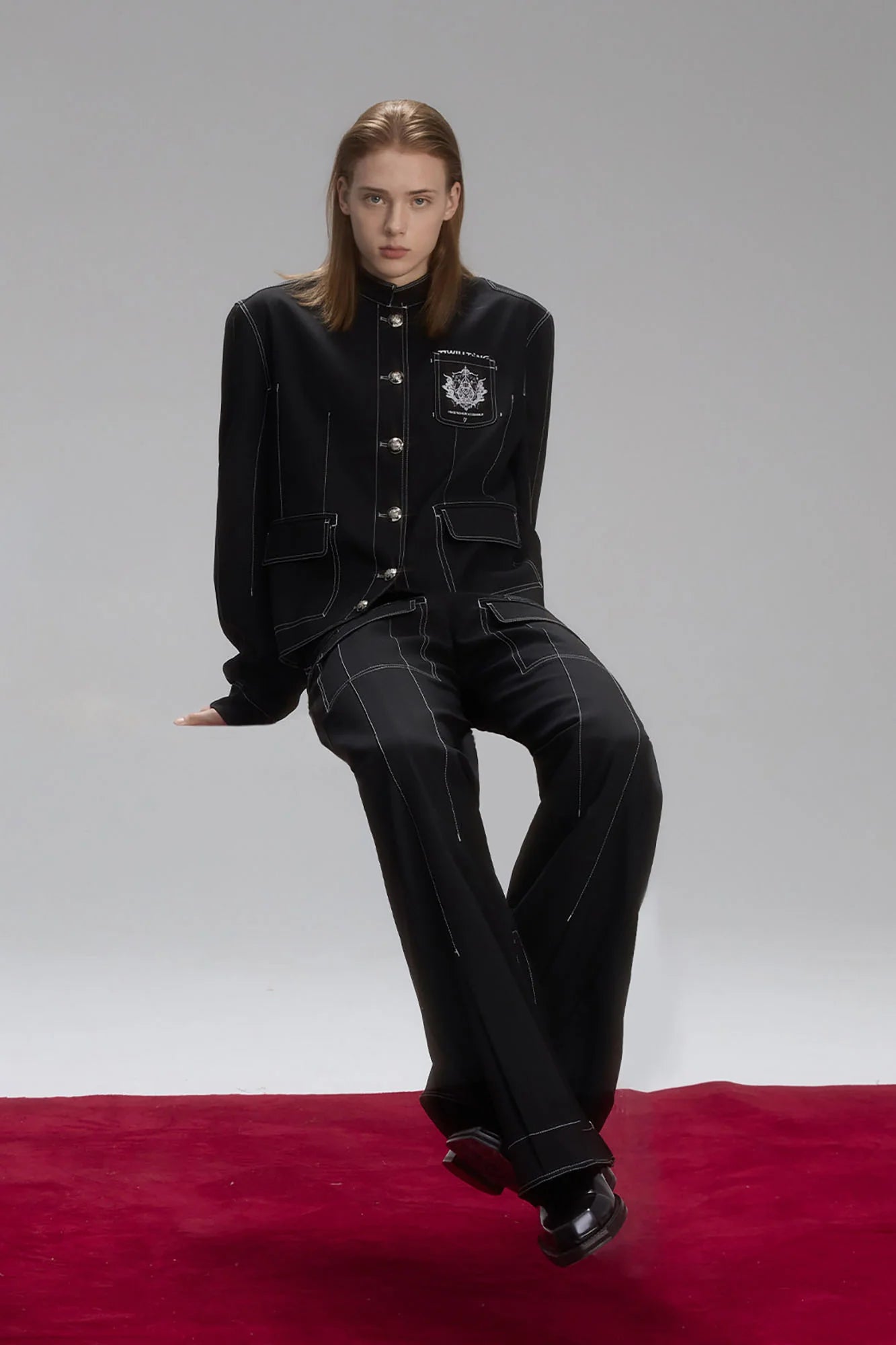 TIWILLTANG Stitched Button-Up Pleated Flared Pants