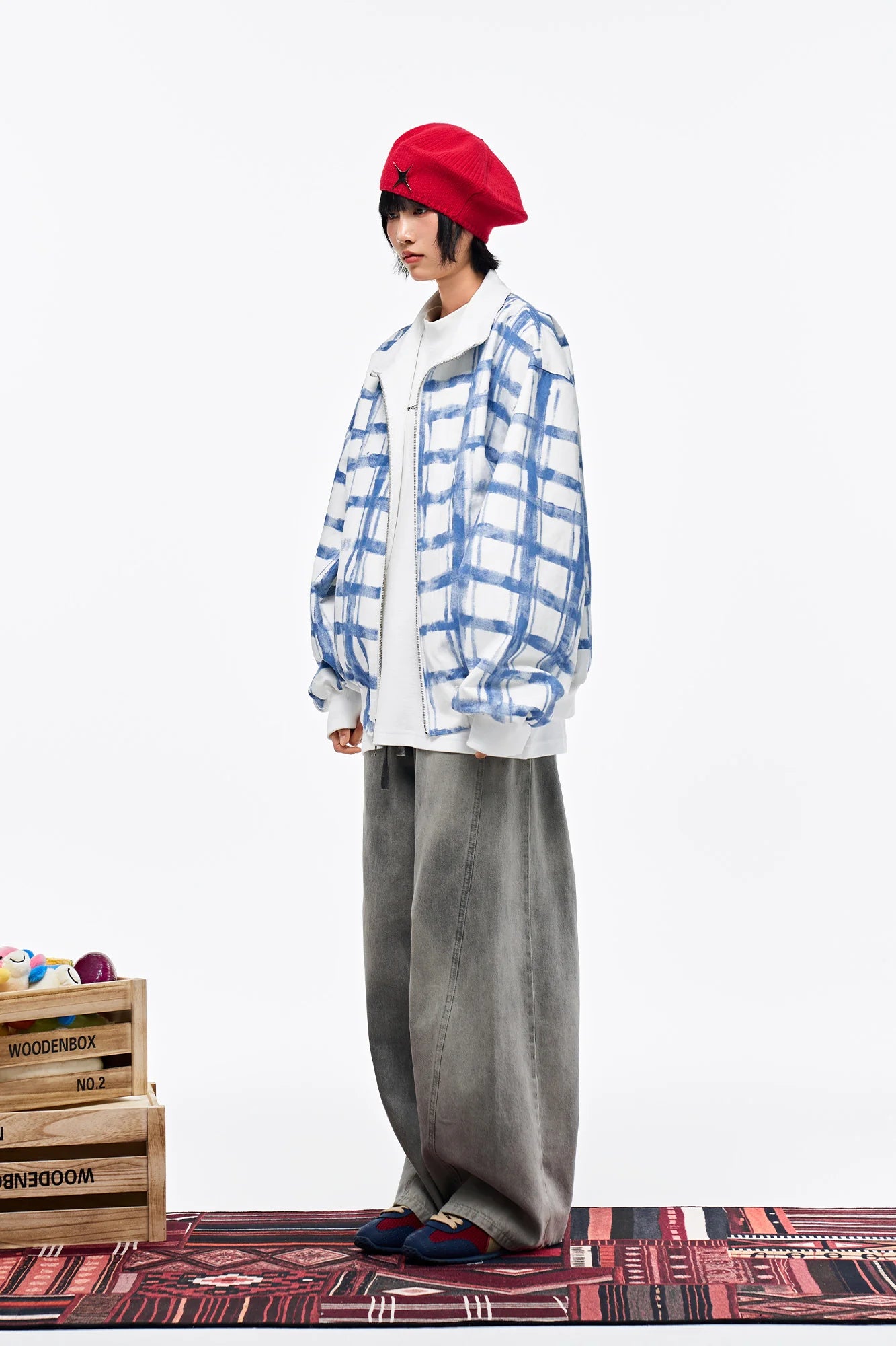OVERLAPS Washed Drawstring Wide-Leg Jeans
