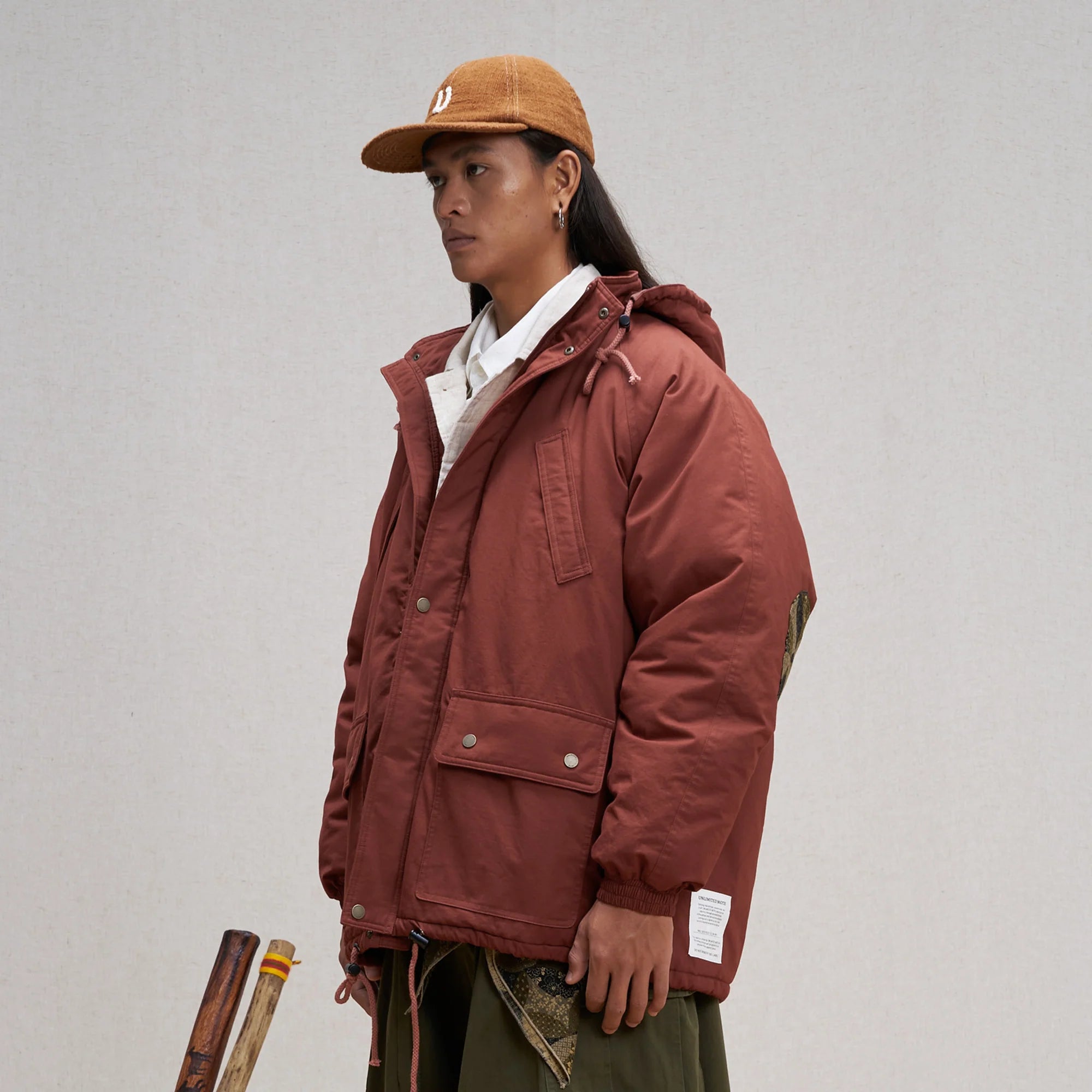 UNLIMITED MOTE Patchwork-Elbow Padded Utility Parka