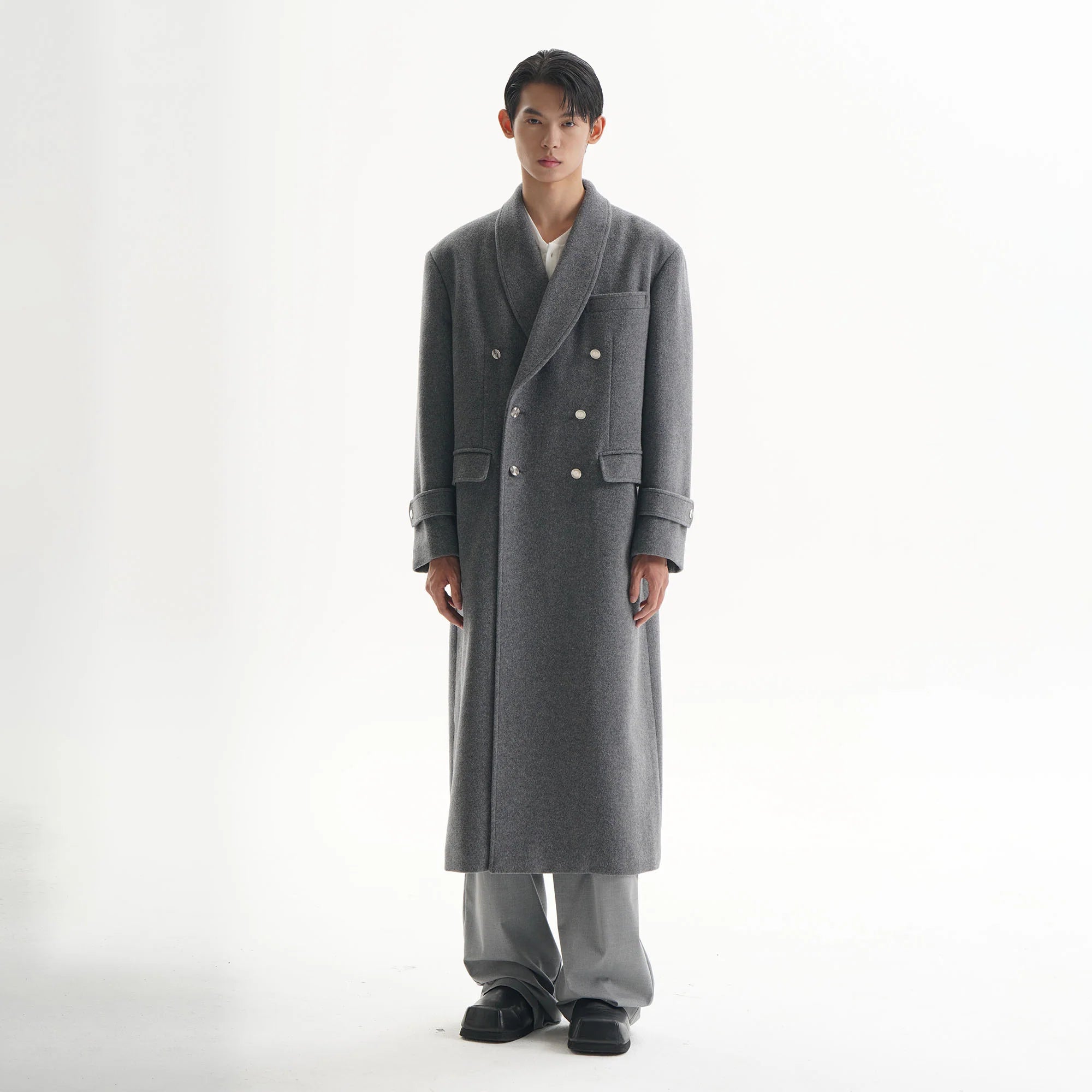 ORAL UTOPIA Wool Blended Double-Breasted Long Coat
