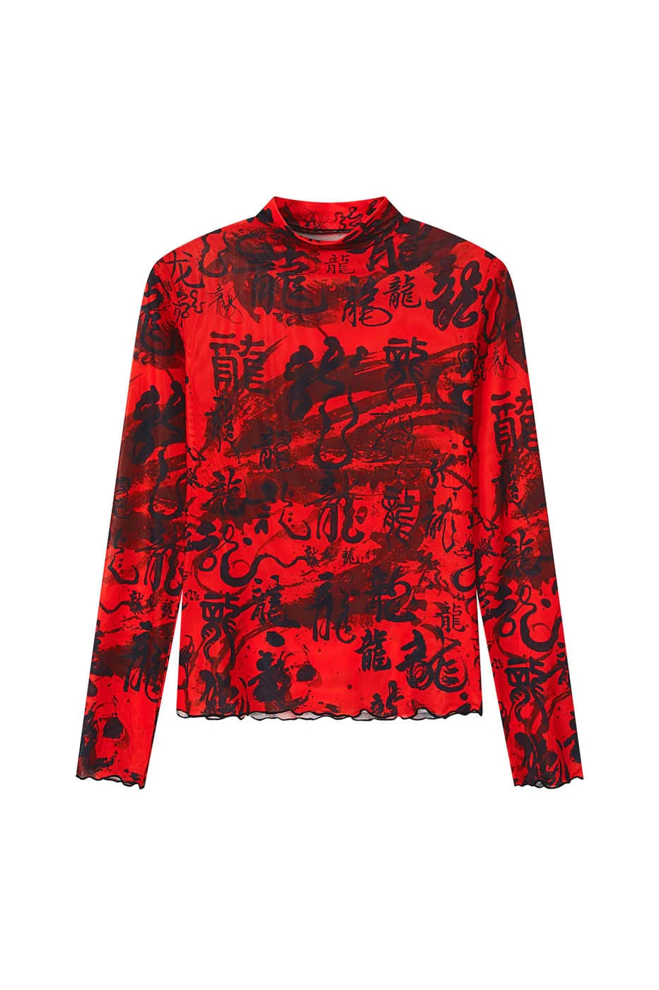 RTVG Calligraphy Full-Print Turtleneck Slim L/S Tee