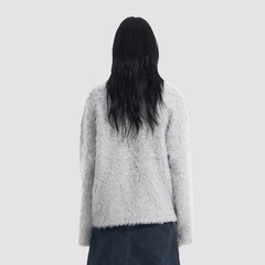 VANN VALRENCE Fuzzy Cat Intarsia Mohair Sweater