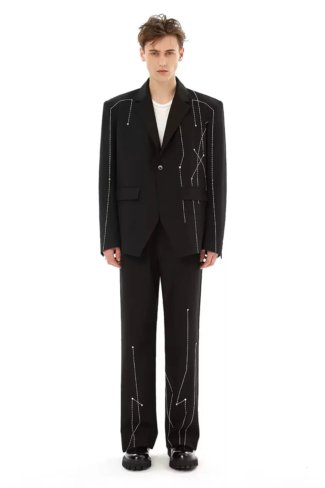 TIWILLTANG Rivet Stitch Embroidered Straight-Leg Pants