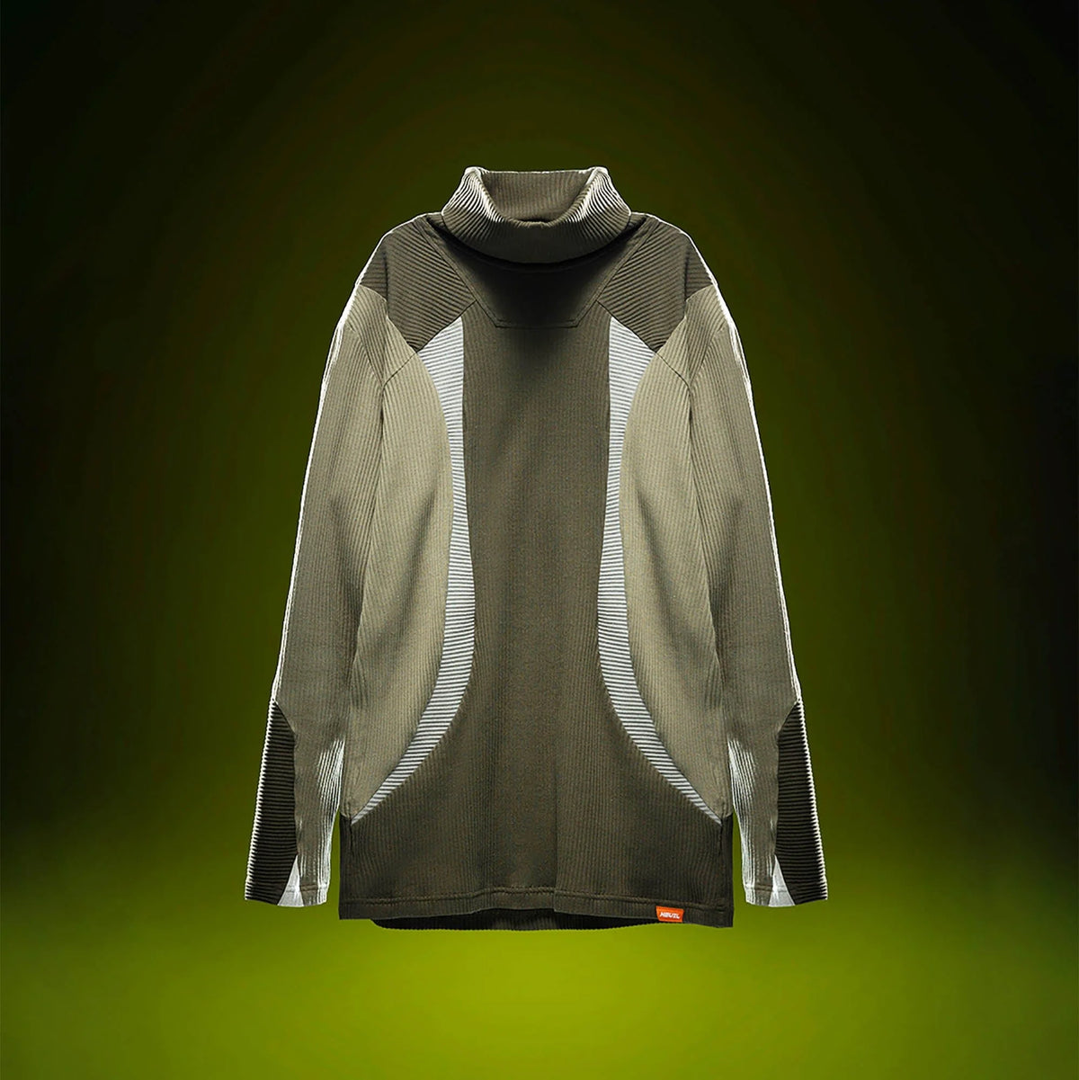 XIPHEVIL Ribbed Paneled Turtleneck Long-Sleeve Tee Green