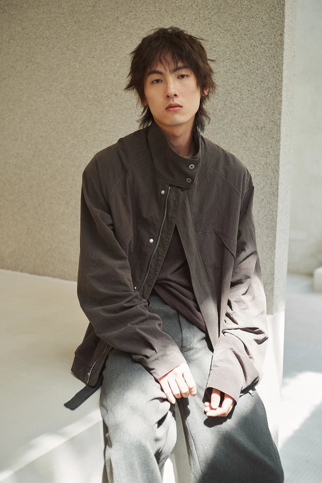 GONGHE REPUB High-Neck Elastic Hem Utility Blouson