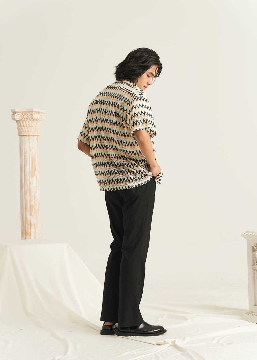 EPIC POETRY Geometric Ripple Knitted Half Shirt (Only Size M Left)