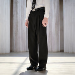 FACEONLAB Classic Wool Pleated Tailored Trousers Black