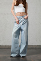 ORGANIC EMOTION Flying Bird Embroidered Washed Wide-Leg Jeans